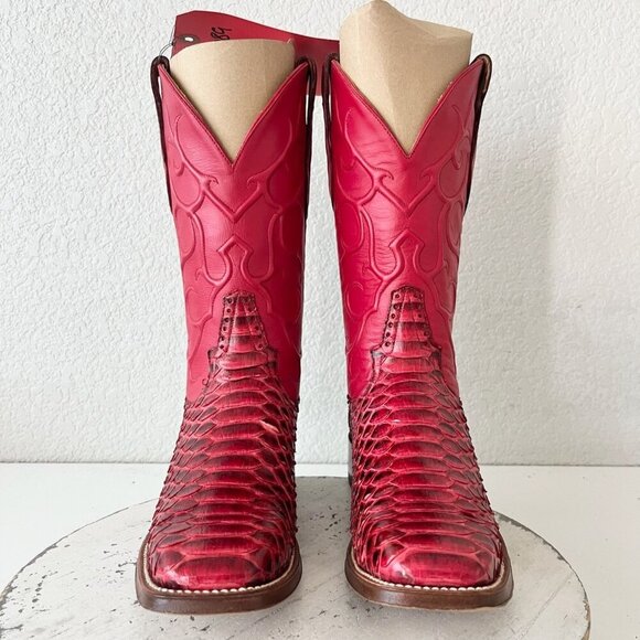 Rod Patrick Cowboy Boots Womens 10 AA Red Python Western Cowgirl Square Toe - Picture 5 of 12